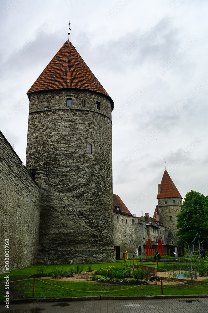 Obraz premium Walls of Tallinn are medieval defensive walls constructed around city of Tallinn. Rope Hill Tower (Koismae torn). Estonia