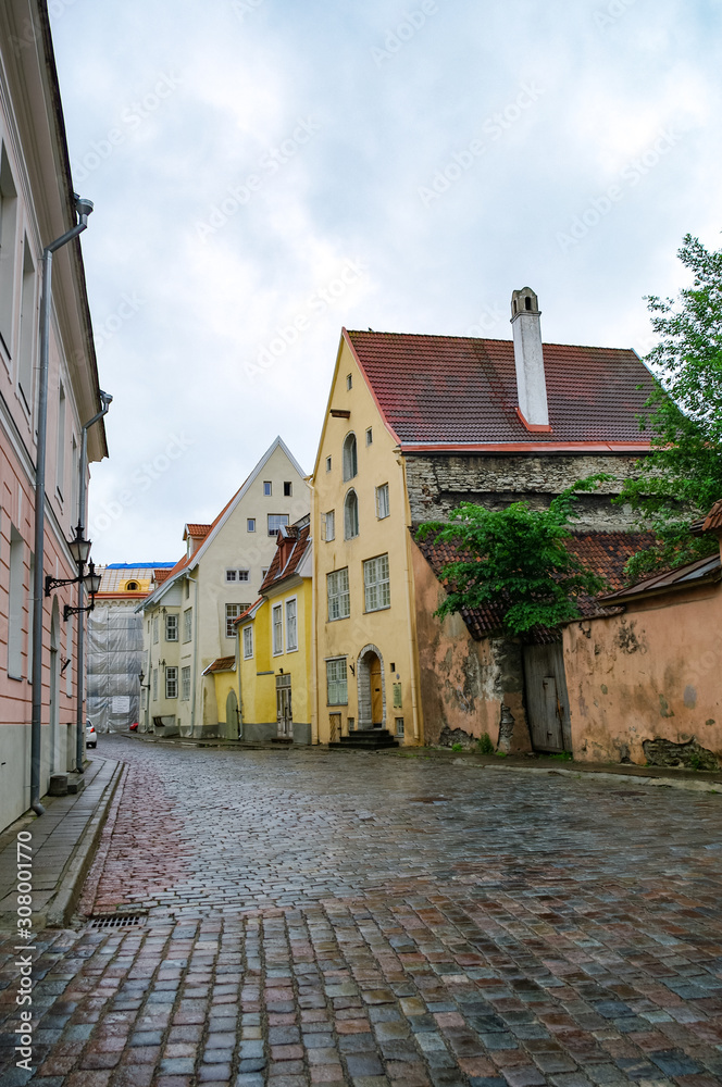Narrow street in the old town of Tallinn, Estonia