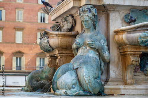 Fountain details in the historic centre of Bologna, Italy