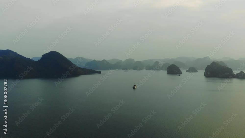 Panorama of Halong Bay in Vietnam at sunset Panorama of Halong Bay in Vietnam at sunset
