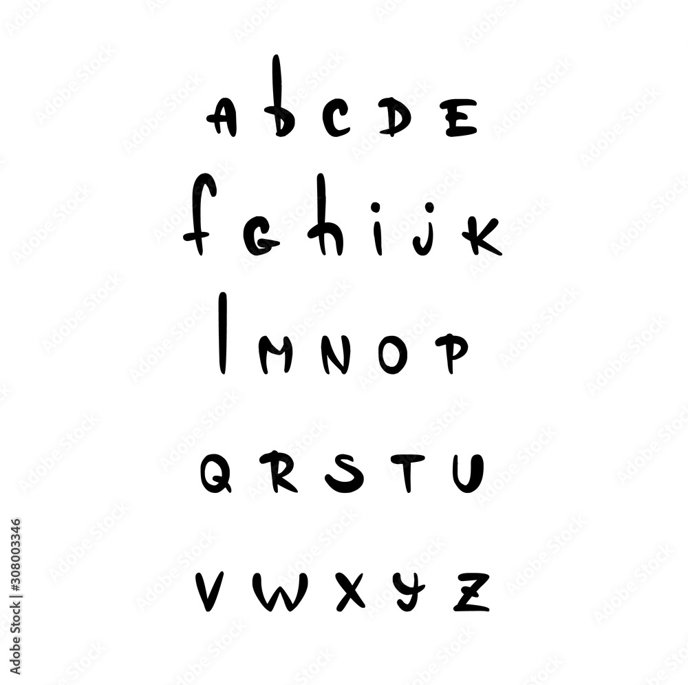 Set of vector comic style latin alphabet letters. Latin handwritten ABC. Lowercase letters in cute cartoon style. For children theme, trendy posters and banners Set of vector comic style latin alphabet letters. Latin handwritten ABC. Lowercase letters in cute cartoon style. For children theme, trendy posters and banners
