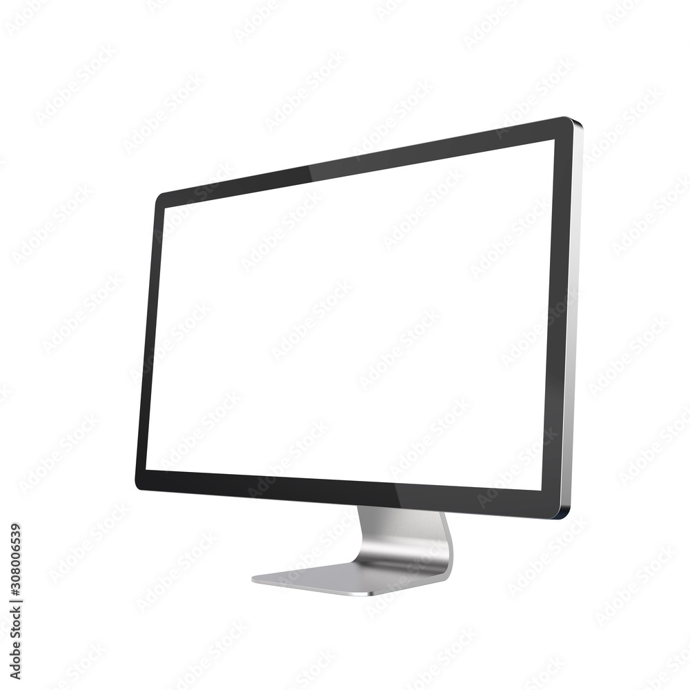 Empty PC Monitor Isolated on White Background. Realistic 3D Illustration of Modern Sleek Screen. Empty PC Monitor Isolated on White Background. Realistic 3D Illustration of Modern Sleek Screen.