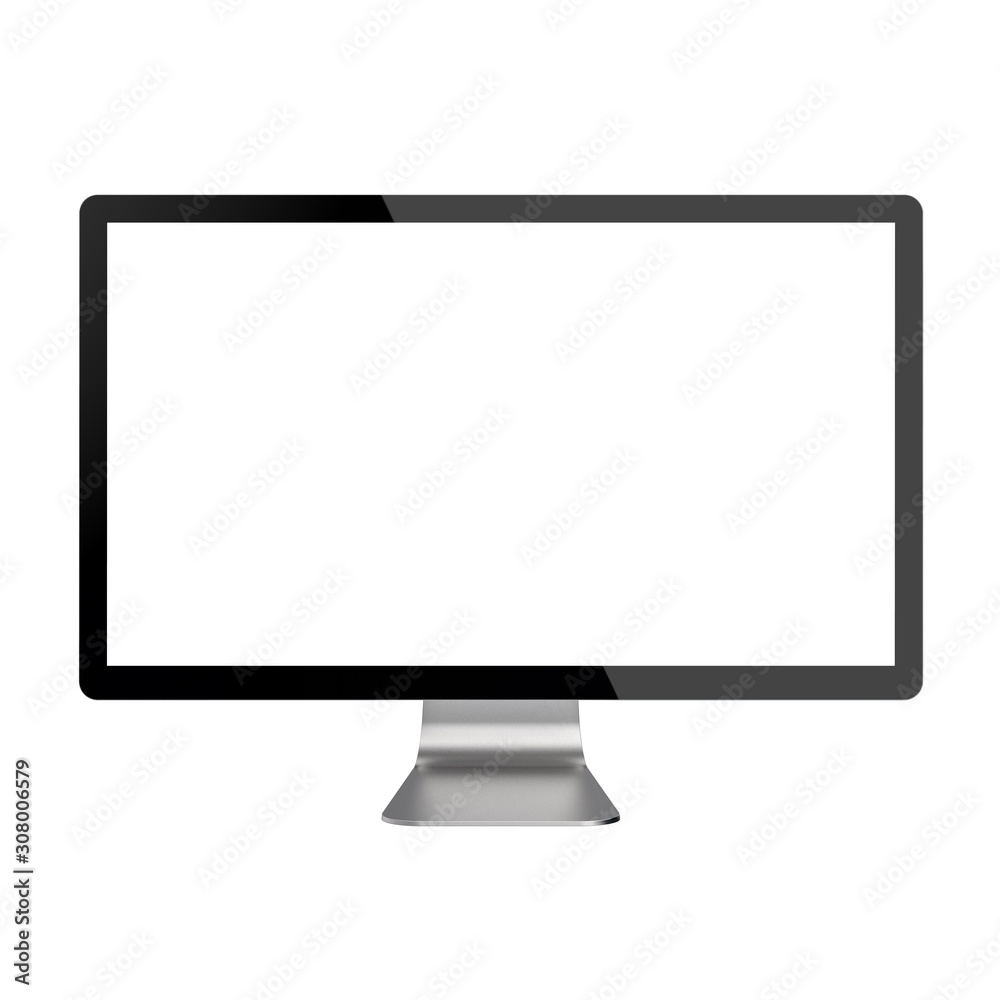 Empty Modern Sleek Screen Display Isolated on White Background. 3D Illustration of PC Monitor . Empty Modern Sleek Screen Display Isolated on White Background. 3D Illustration of PC Monitor .