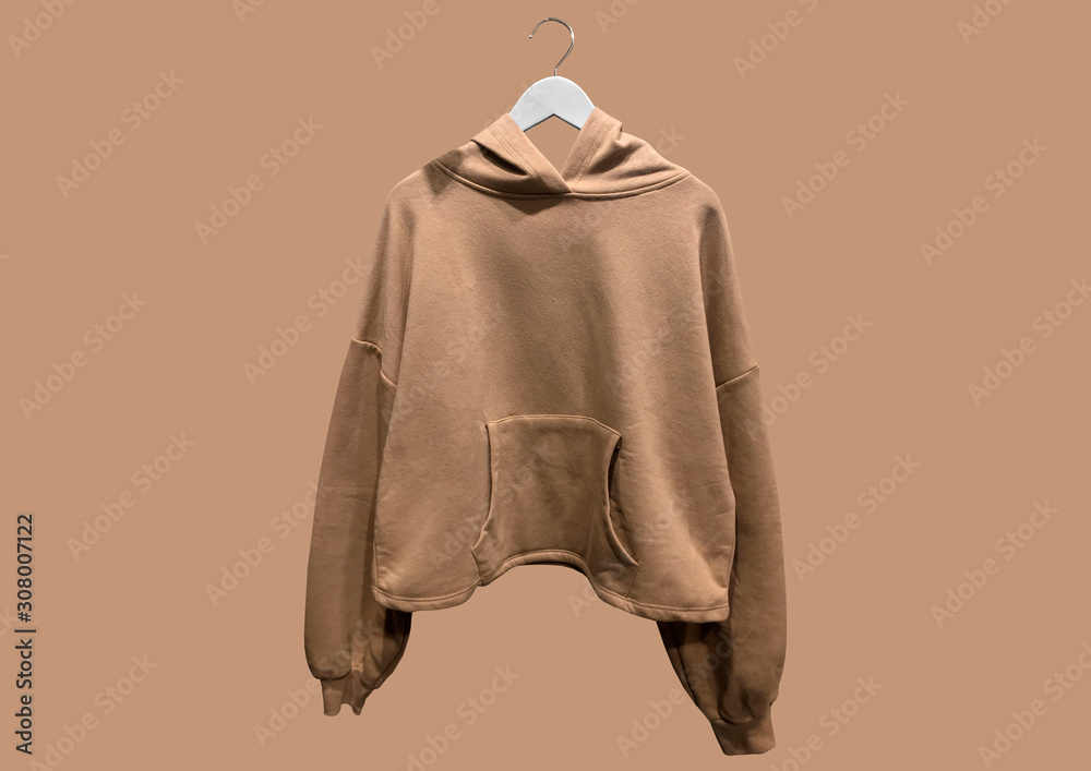 Brown basic hooded sweatshirt on hanger 