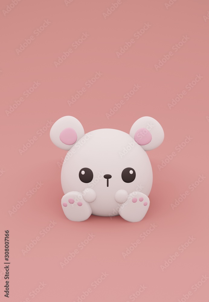 Cute White Little Teddy Bear Alone On Pink Rose Background , Lovely Toy for Kid with copy space & 3D Illustration. Cute White Little Teddy Bear Alone On Pink Rose Background , Lovely Toy for Kid with copy space & 3D Illustration.