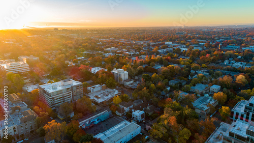 Aerial view of Sacramento neighborhood in the fall