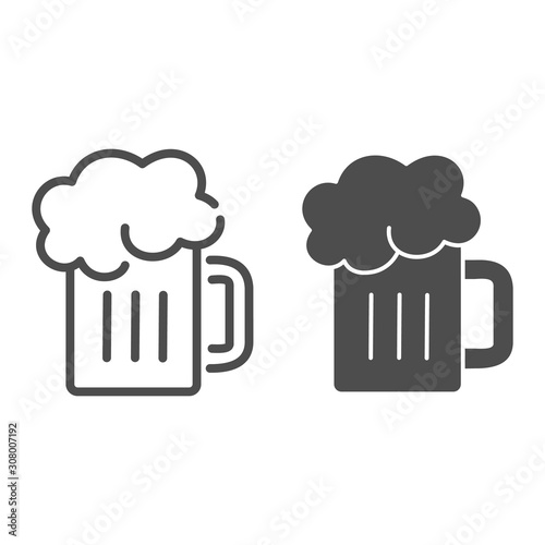 Beer mug line and glyph icon. Glass of beer with foam vector illustration isolated on white. Alcohol drink outline style design, designed for web and app. Eps 10.