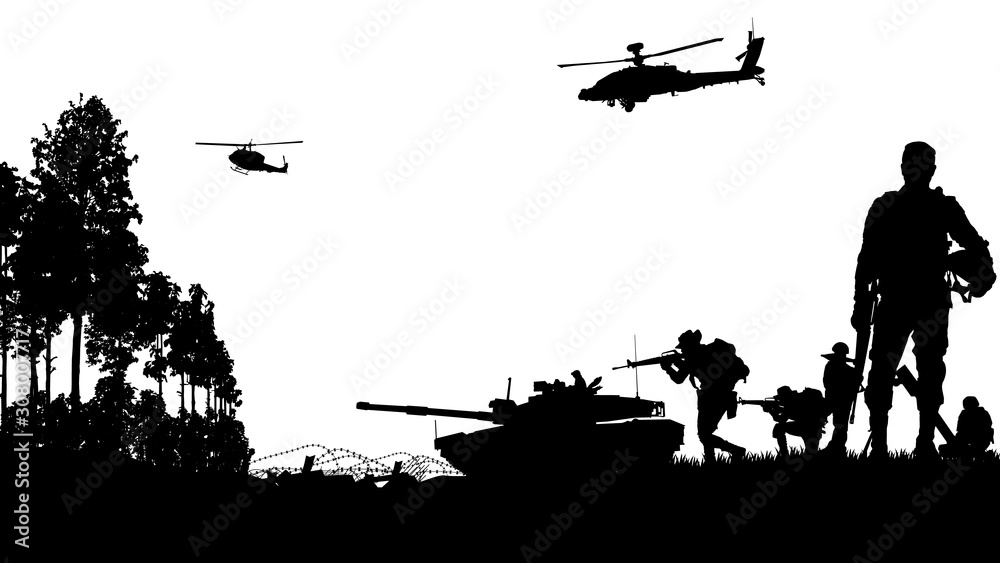 Military vector illustration, Army background, soldiers silhouettes. Military vector illustration, Army background, soldiers silhouettes.