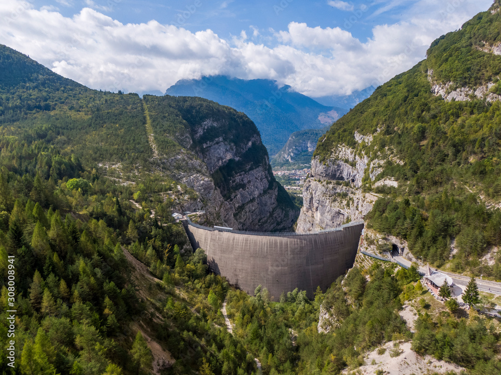 Aerial view of Vajont Dam in Italy