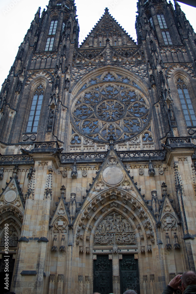 Incredibly famous St. Vitus Cathedral in the Czech capital city of Prague on Christmas Day.