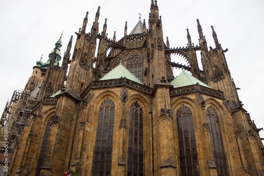 Incredibly famous St. Vitus Cathedral in the Czech capital city of Prague on Christmas Day.