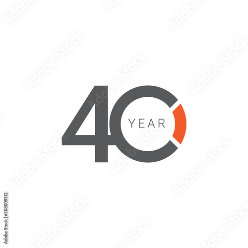 40 Years Anniversary Celebration Orange Vector Template Design Illustration