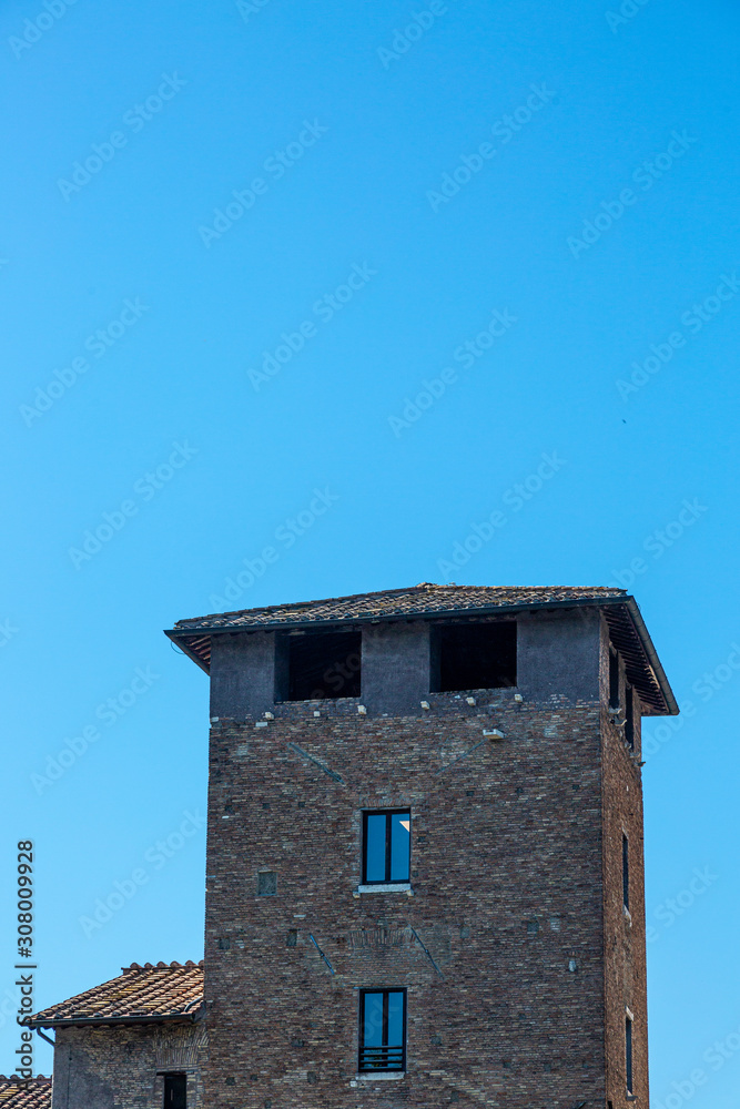 View to tower on Isola Tiberina, Rome View to tower on Isola Tiberina, Rome