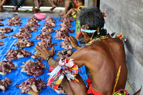 Siberut, Portrait  tribal mentawai woman, with traditional tattoos