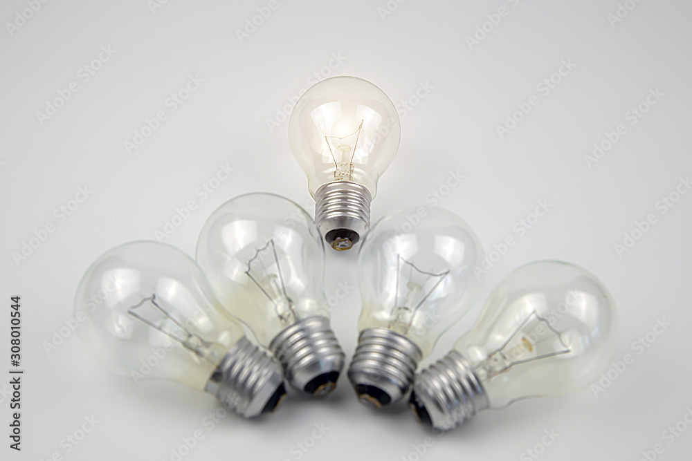 Light bulbs with bright light concetp for creativity, knowledge and organizational leadership. Light bulbs with bright light concetp for creativity, knowledge and organizational leadership.