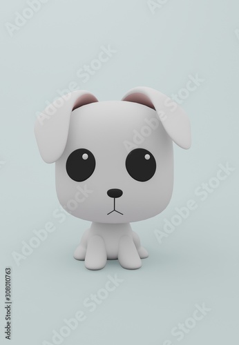 Cute White Dog Alone On BluePastel Background   Lovely Cartoon Toy for Kid with copy space. minimal idea creative concept   3D rendering