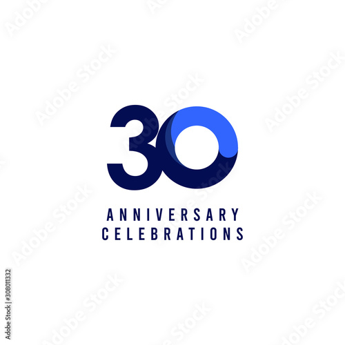 30 Years Anniversary Celebration Blue Vector Template Design Illustration