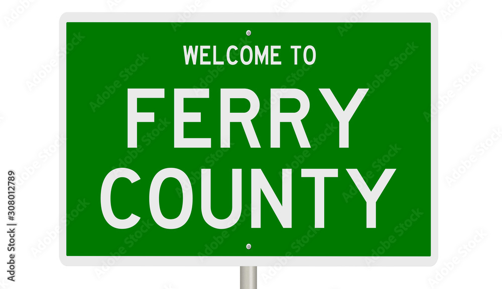 Rendering of a 3d green highway sign for Ferry County Rendering of a 3d green highway sign for Ferry County