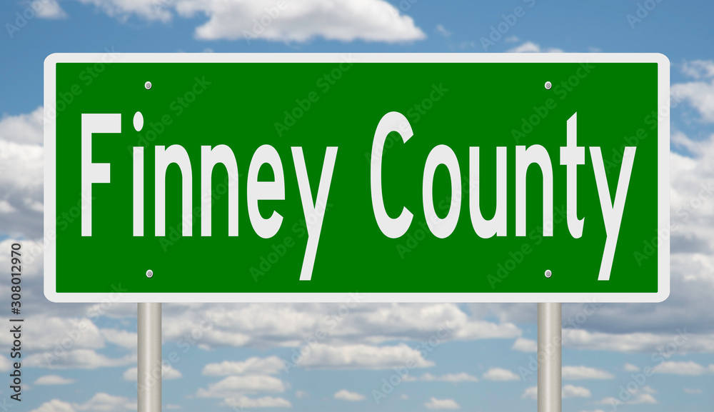 Rendering of a 3d green highway sign for Finney County Rendering of a 3d green highway sign for Finney County