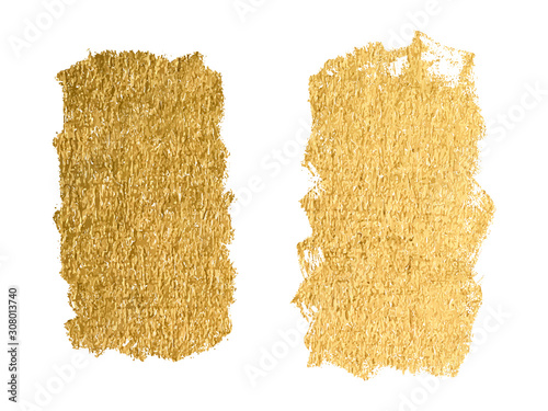 Gold paint smear stroke stain set. Abstract gold glitter texture art illustration. Vector illustration
