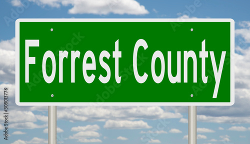 Rendering of a 3d green highway sign for Forrest County photo