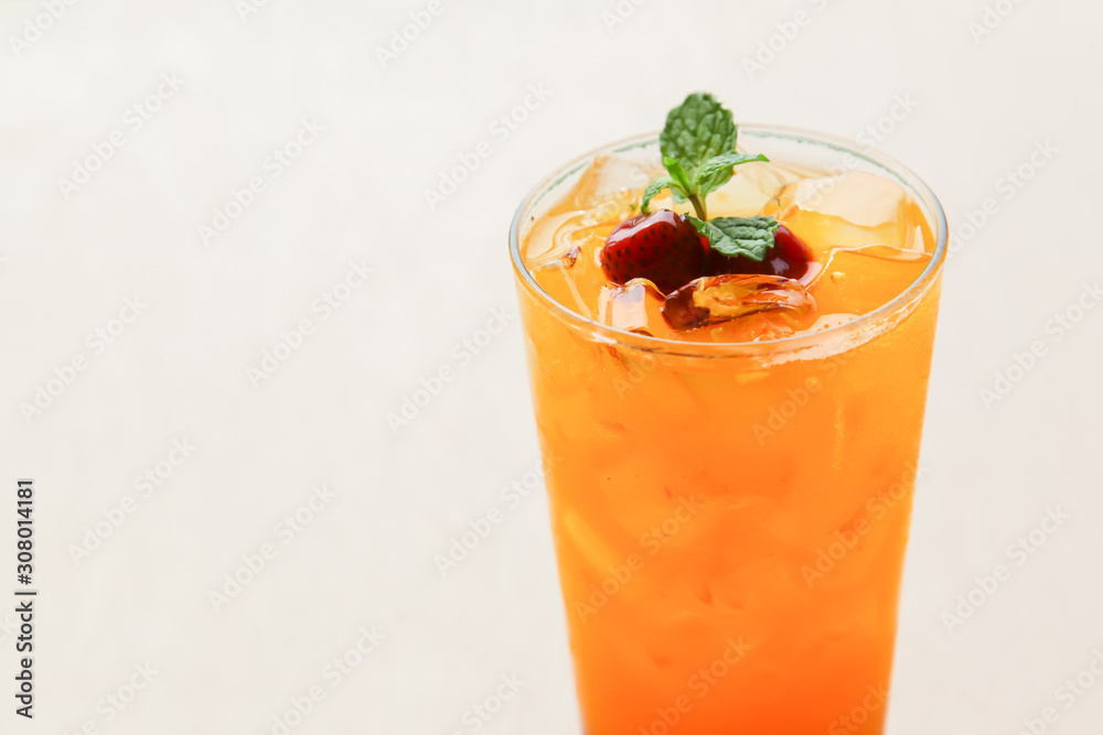 Fresh orange juice soda with strawberry syrup Fresh orange juice soda with strawberry syrup