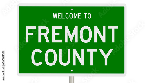 Rendering of a 3d green highway sign for Fremont County