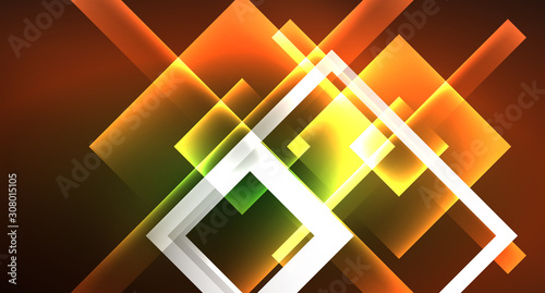 Neon geometric abstract background in hipster style on light background. Space retro design. Color geometric pattern. Square shape abstract background.