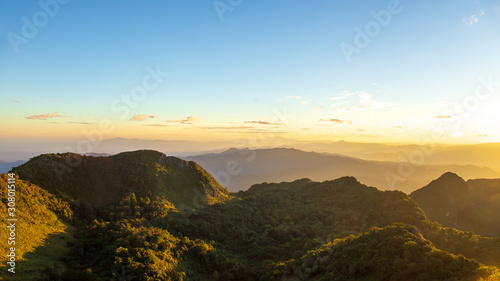 Panorama photo of sunset or evening time over mountain forest at Doi Luang Chiang Dao  Chaingmai  Thailand.