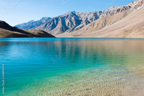 Himachal Pradesh  India - Sep 03 2019 - Chandra Taal  Moon Lake  in Lahaul and Spiti  Himachal Pradesh  India. It is part of Ramsar Convention - Chandertal Wetland.