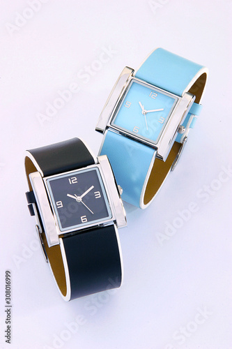 Принти на полотні trendy wrist watches black and blue for women on white background