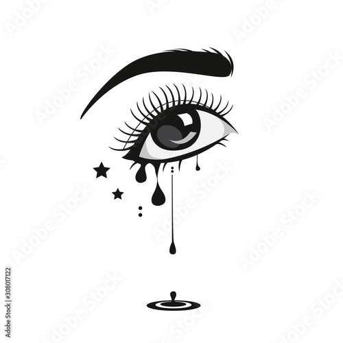 Crying eye - human eye crying have tear drop