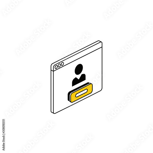 User account window button. Vector line, 3d stroke isometric, color web icon, new flat style. Creative illustration design, abstract idea for infographics.