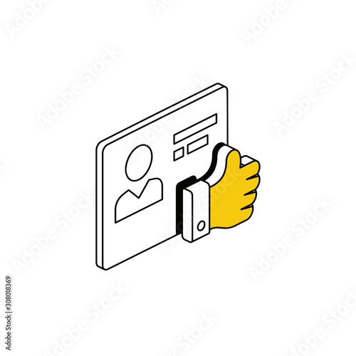 User account hand finger up. Vector line, 3d stroke isometric, color web icon, new flat style. Creative illustration design, abstract idea for infographics.