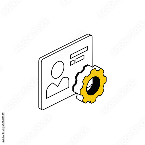User account gear settings. Vector line, 3d stroke isometric, color web icon, new flat style. Creative illustration design, abstract idea for infographics.