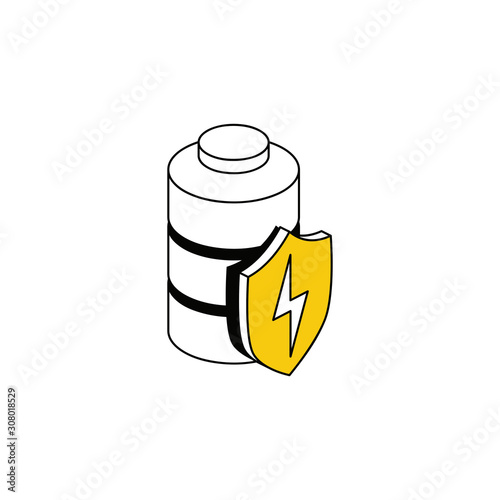 Battery Shield Lightning. Vector line, 3d stroke isometric, color web icon, new flat style. Creative illustration design, abstract idea for infographics.