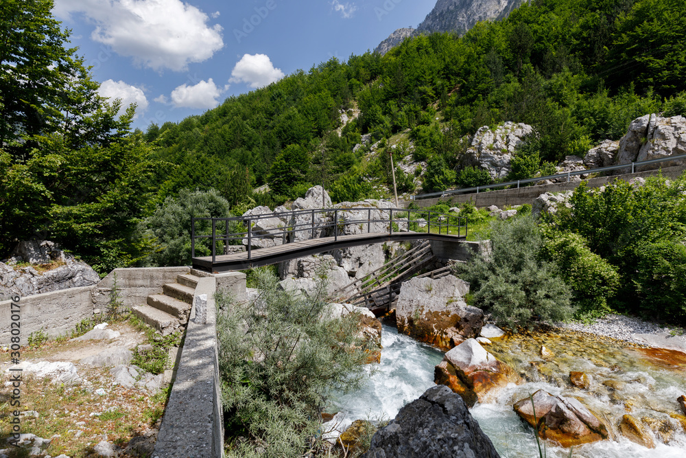 Bridge over the Valbona river in the Valbona valley in the Dinaric Alps in Albania