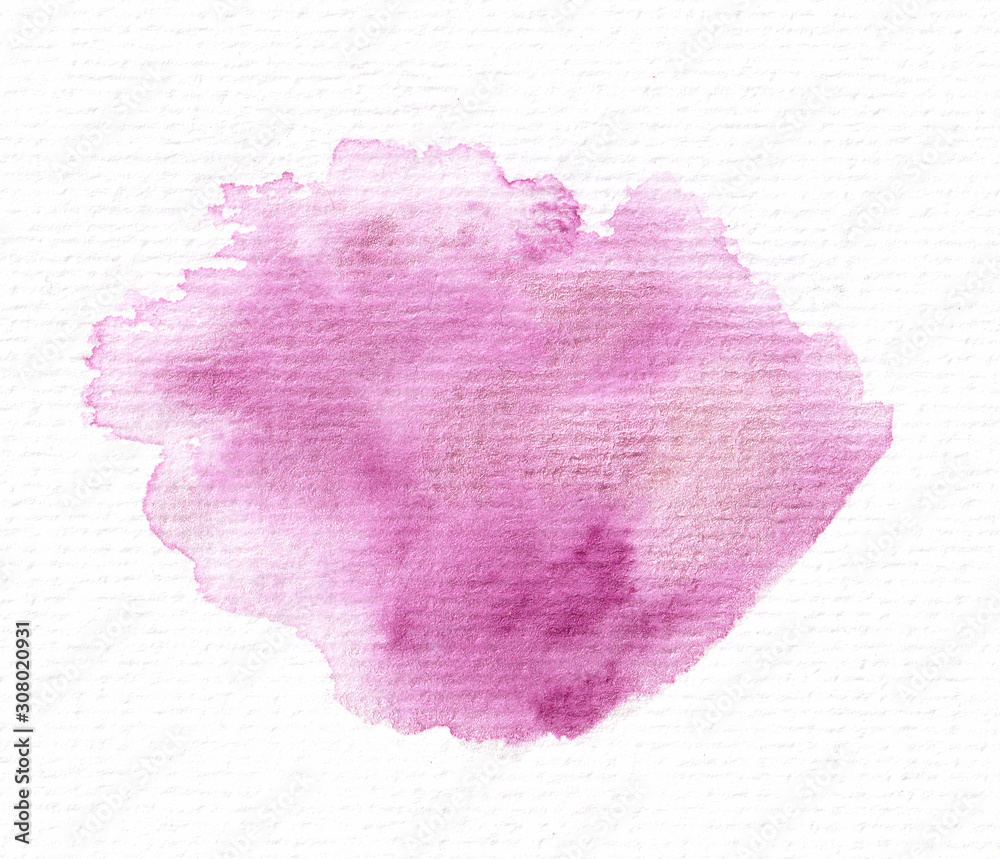 Abstract hand drawn watercolor stain. Paint brush strokes. Purple texture template for banner, background