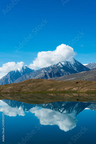 Himachal Pradesh, India - Sep 04 2019 - Chandra Taal (Moon Lake) in Lahaul and Spiti, Himachal Pradesh, India. It is part of Ramsar Convention - Chandertal Wetland.