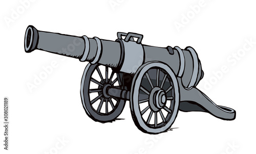Ancient iron cannon. Vector drawing