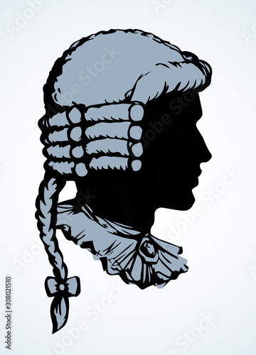 Vintage french wig. Vector drawing