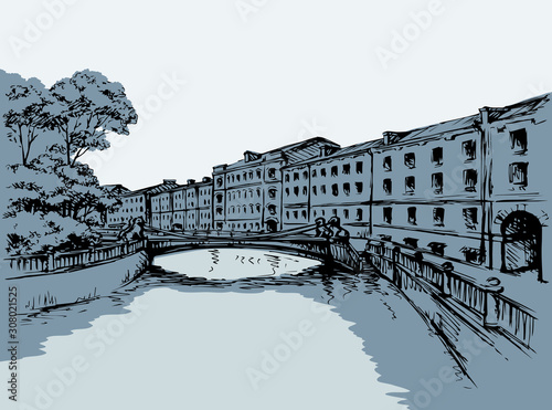 The bridge over the river in St. Petersburg. Vector drawing