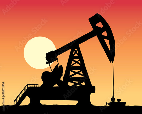 Industrial production of oil. Pump. Vector illustration.