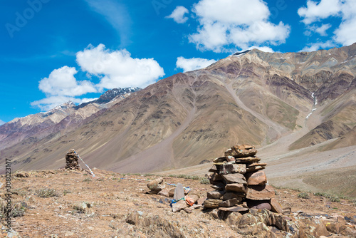 Himachal Pradesh, India - Sep 04 2019 -  Beautiful scenic view from Chandra Taal (Moon Lake) in Lahaul and Spiti, Himachal Pradesh, India. photo