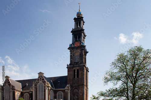 Photography View of historical Westerkerk church in Amsterdam