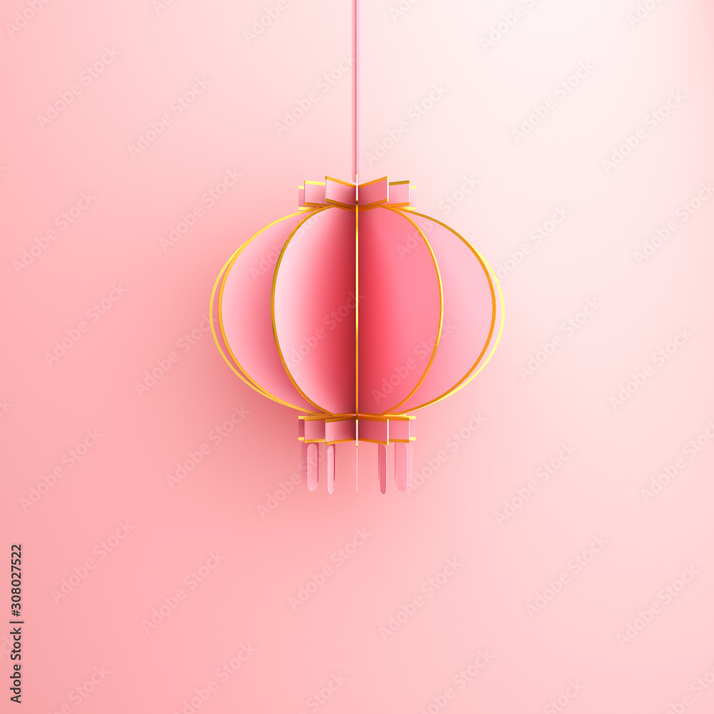 Happy Chinese new year banner, pink and gold lantern lampion paper cut. Design creative concept of china festival celebration gong xi fa cai. Copy text space area. 3D rendering illustration. Happy Chinese new year banner, pink and gold lantern lampion paper cut. Design creative concept of china festival celebration gong xi fa cai. Copy text space area. 3D rendering illustration.