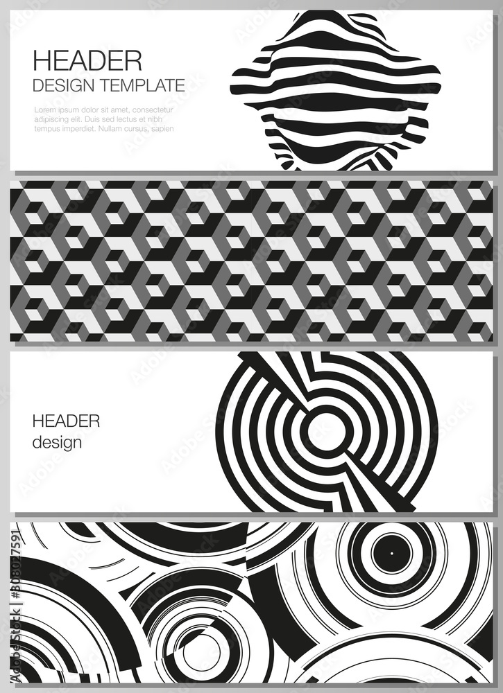 Plakat The minimalistic vector illustration of the editable layout of headers, banner design templates. Trendy geometric abstract background in minimalistic flat style with dynamic composition.