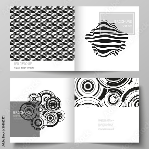 The vector layout of two covers templates for square design bifold brochure, magazine, flyer, booklet. Trendy geometric abstract background in minimalistic flat style with dynamic composition. © Raevsky Lab