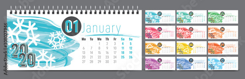 Calendar template for 2020 year. Vector and typographic planner diary in minimalist style.