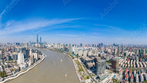 A panoramic view of the city along the huangpu river in Shanghai, China